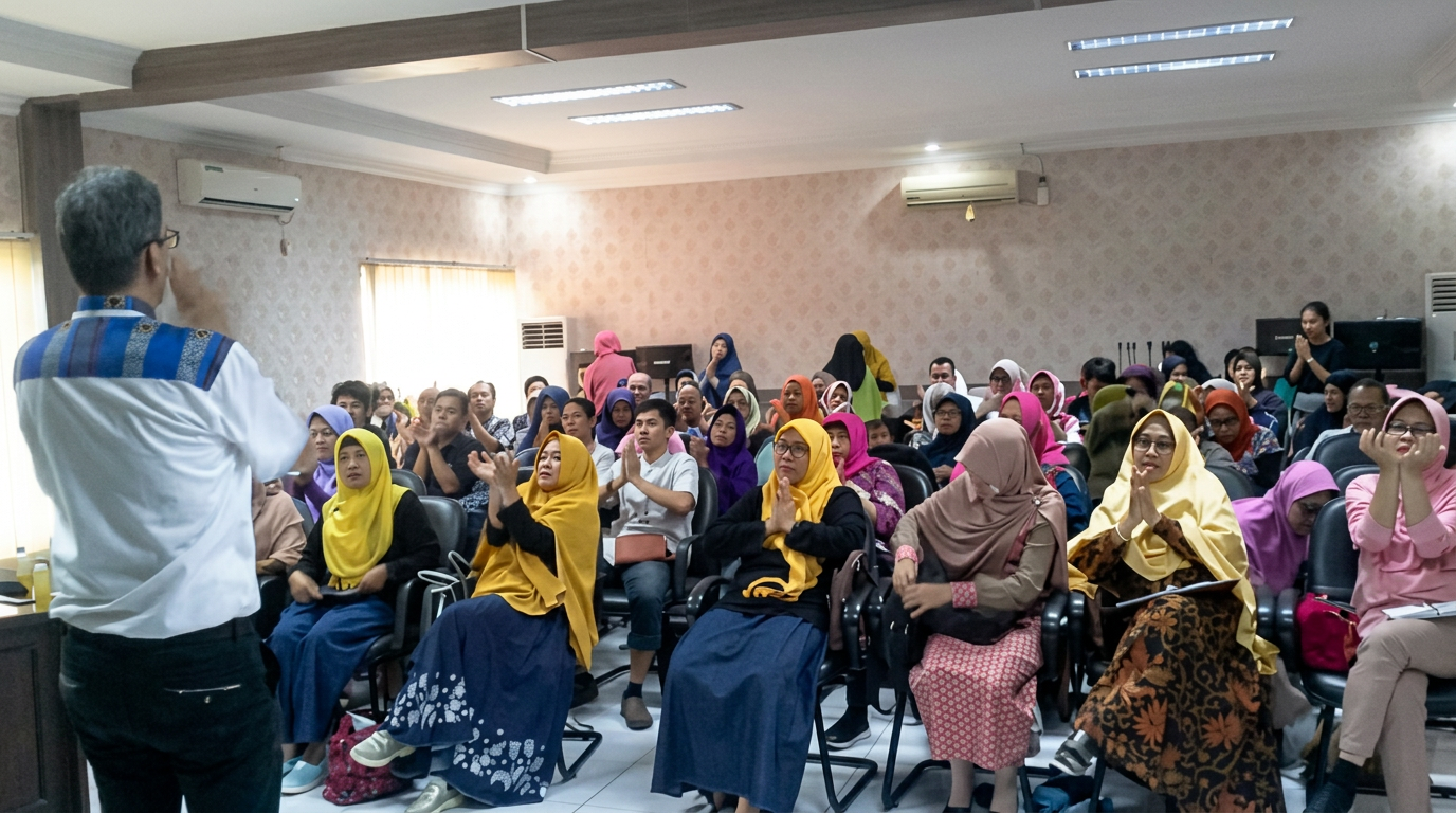 Peserta workshop mendengarkan materi Coach Noval